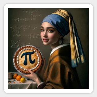 Pi Day Elegance: Girl with a Pearl Earring Goes Mathematical Sticker